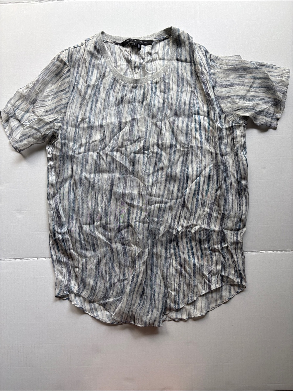 Theyskens' Theory Striped Short Sleeve Top - Blue & Gray
